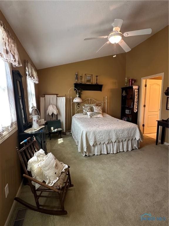 1245 Countryside Dr, Findlay, OH 45840 - carpeted bedroom with lofted ceiling, a ceiling fan, and baseboards