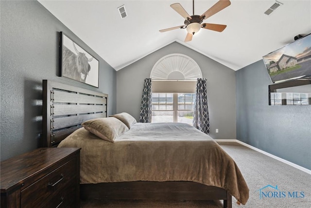 9845 Connor Lake Cir, Perrysburg, OH 43551 - carpeted bedroom with lofted ceiling, baseboards, and a ceiling fan