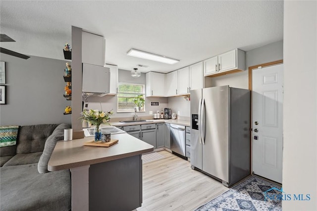 1058 Rockcress Dr, Toledo, OH 43615 - kitchen with stainless steel appliances, a sink, a peninsula, light wood-style floors, and open floor plan