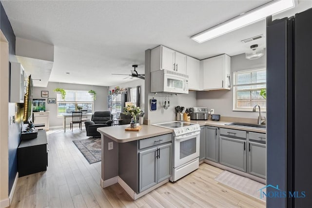 1058 Rockcress Dr, Toledo, OH 43615 - kitchen with white appliances, a sink, a peninsula, open floor plan, and light wood finished floors