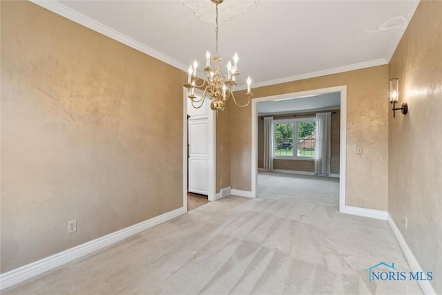 431 Hertford Ct, Maumee, OH 43537 - unfurnished dining area featuring a chandelier, crown molding, and carpet