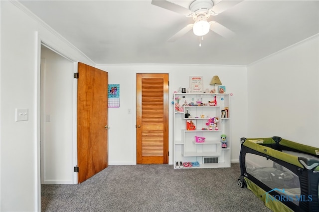18827 State Route 2, Wauseon, OH 43567 - carpeted bedroom with crown molding, baseboards, and ceiling fan