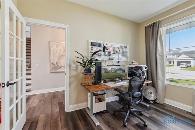 840 Wilkshire Dr, Waterville, OH 43566 - office with baseboards, wood finished floors, healthy amount of natural light, and french doors