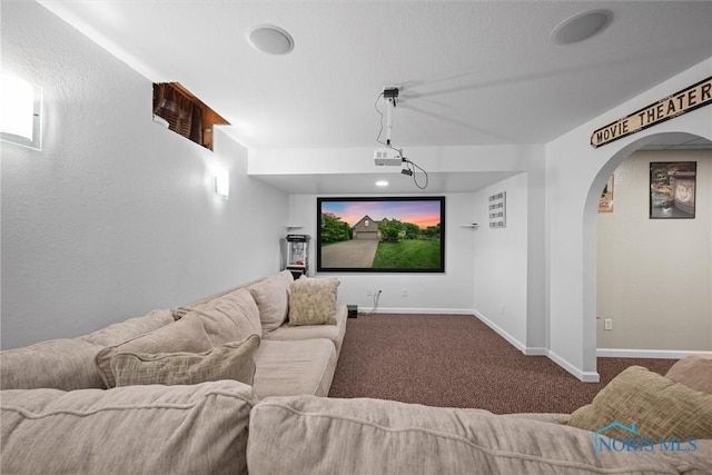 12158 Jefferson St, Perrysburg, OH 43551 - cinema room featuring carpet floors, arched walkways, and baseboards