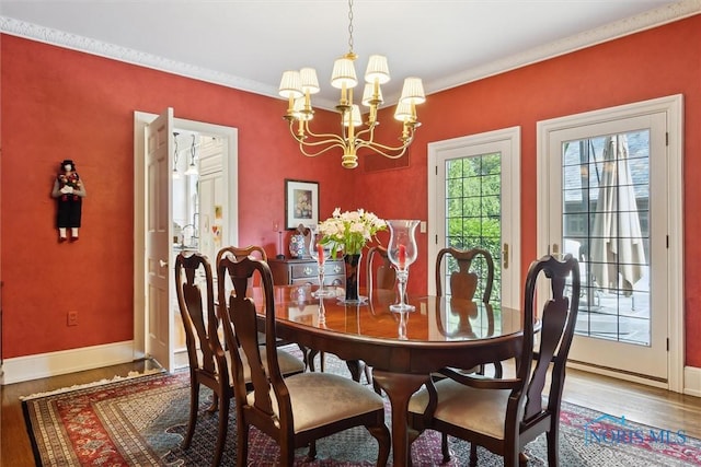 3534 Edgevale Rd, Ottawa Hills, OH 43606 - dining room featuring a chandelier, wood finished floors, and baseboards