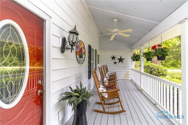 7915 W Bancroft St, Toledo, OH 43617 - wooden porch featuring a ceiling fan