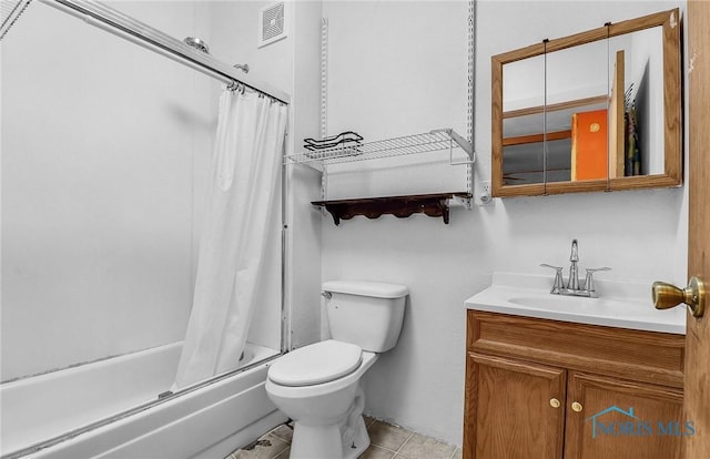 1528 Hirzel St, Toledo, OH 43605 - bathroom featuring toilet, vanity, shower / tub combo with curtain, and tile patterned flooring