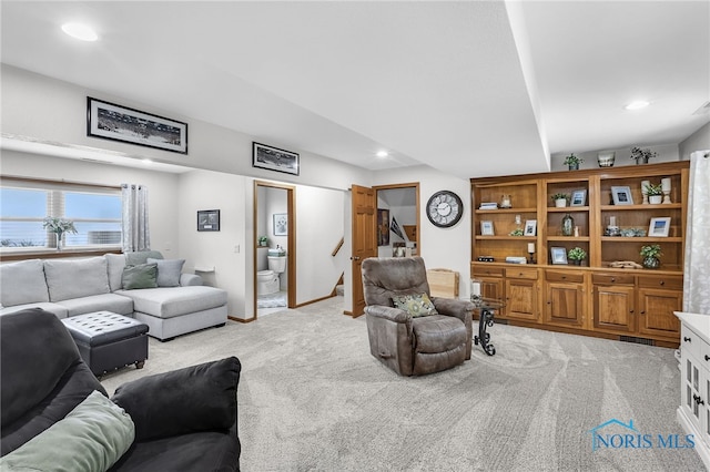 1796 Bucklew Dr, Toledo, OH 43613 - living area with light carpet, stairway, and recessed lighting