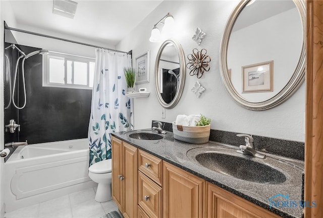 1796 Bucklew Dr, Toledo, OH 43613 - full bathroom with shower / tub combo with curtain, double vanity, and tile patterned flooring