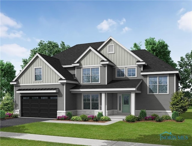 144 Barton Creek Dr, Perrysburg, OH 43551 - view of front of property with board and batten siding, a garage, driveway, and a front lawn
