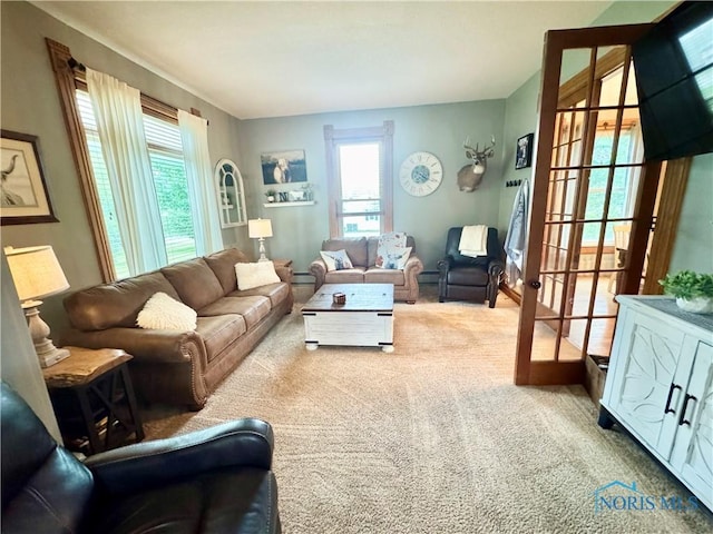 1520 S Clinton St, Defiance, OH 43512 - carpeted living room with a baseboard heating unit