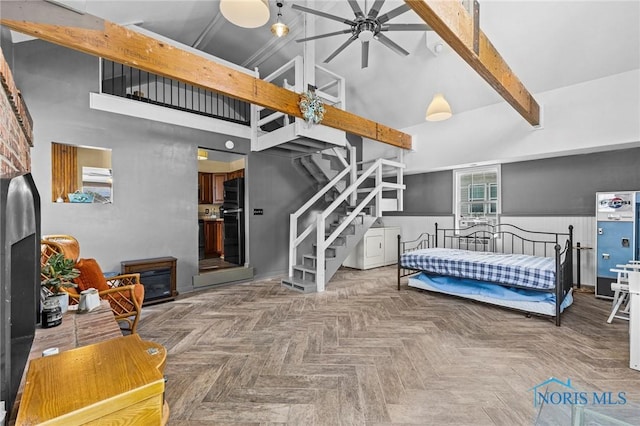 254 N Worthy St, Marblehead, OH 43440 - bedroom with high vaulted ceiling and beam ceiling