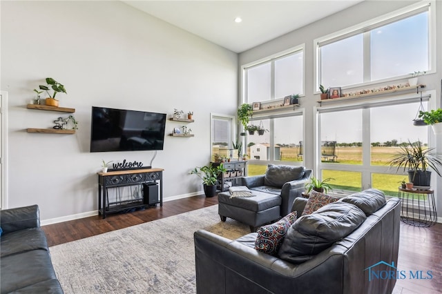 1209 Apache Dr, Wauseon, OH 43567 - living area with wood finished floors, recessed lighting, and a high ceiling