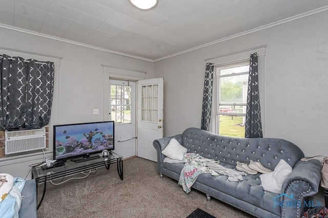 2721 Fremont St, Toledo, OH 43605 - living area with ornamental molding, carpet, and cooling unit