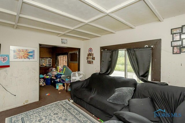 2602 Fremont St, Toledo, OH 43605 - carpeted living area featuring beam ceiling and coffered ceiling
