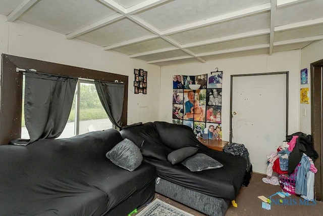 2602 Fremont St, Toledo, OH 43605 - living room featuring beam ceiling and carpet flooring