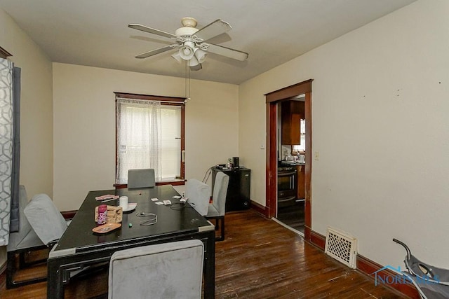 1215 Starr Ave, Toledo, OH 43605 - office area featuring a ceiling fan, wood finished floors, and baseboards
