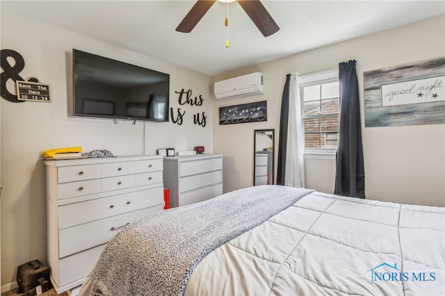 8399 W State Route 12, Fostoria, OH 44830 - bedroom featuring a wall mounted AC and a ceiling fan