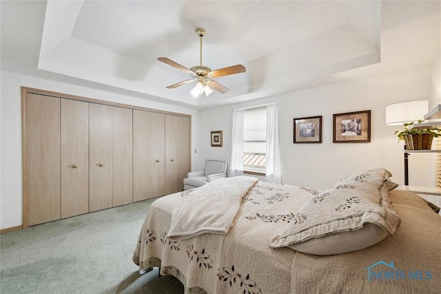 2543 Broadway St Unit 2543, Toledo, OH 43609 - bedroom with a tray ceiling, carpet floors, ceiling fan, and a closet