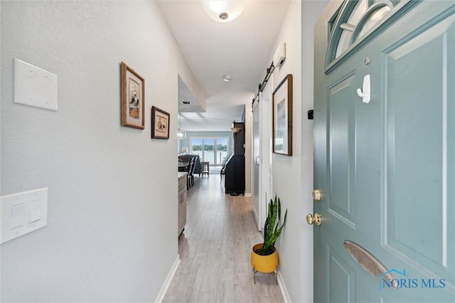 2543 Broadway St Unit 2543, Toledo, OH 43609 - hallway with a barn door, light wood finished floors, and baseboards