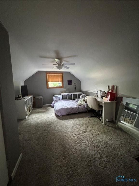 803 W Holland St, Archbold, OH 43502 - bedroom with carpet, vaulted ceiling, and ceiling fan
