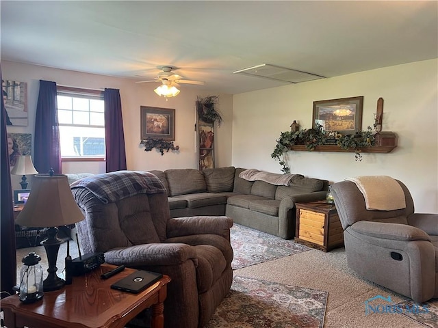 2546 State Route 66, Cloverdale, OH 45827 - living area with ceiling fan, attic access, and carpet