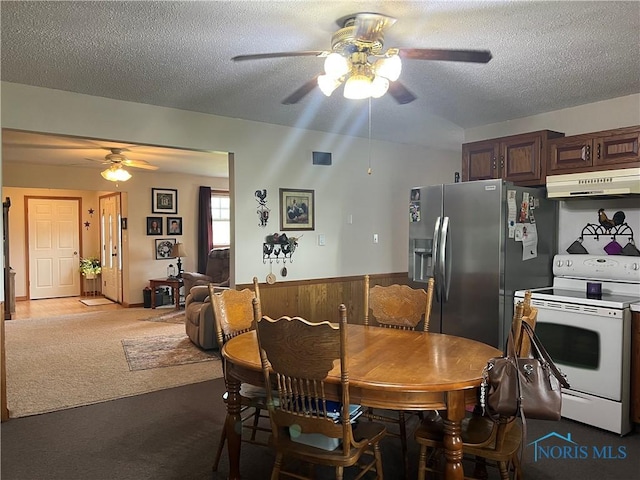 2546 State Route 66, Cloverdale, OH 45827 - dining area featuring a ceiling fan, dark colored carpet, and a textured ceiling