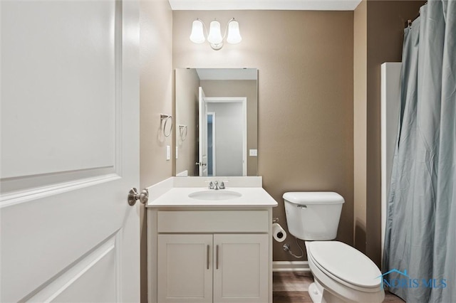 8805 Birchfield Rd, Sylvania, OH 43560 - bathroom featuring vanity, toilet, and curtained shower
