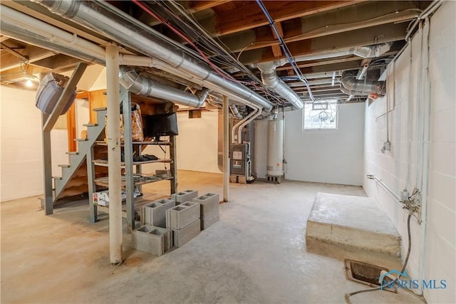 2834 123rd St, Toledo, OH 43611 - basement featuring gas water heater, stairway, and heating unit