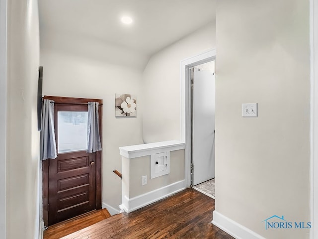 2238 Oak Grove Pl, Toledo, OH 43613 - entrance foyer with wood finished floors, baseboards, and lofted ceiling