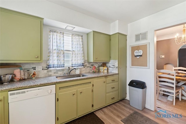 3643 Kershaw Ave, Toledo, OH 43613 - kitchen with dishwasher, tasteful backsplash, light wood-style flooring, light countertops, and green cabinets