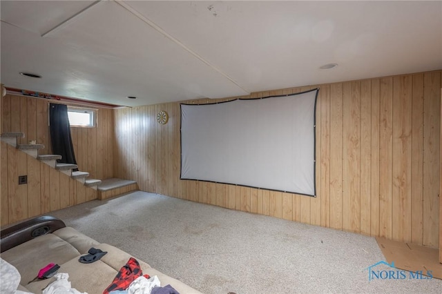 7102 Hall St, Holland, OH 43528 - carpeted cinema room featuring wooden walls
