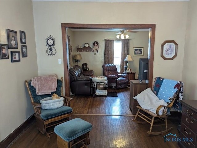 465 S E St, Mcclure, OH 43534 - living room with wood-type flooring, a ceiling fan, and baseboards
