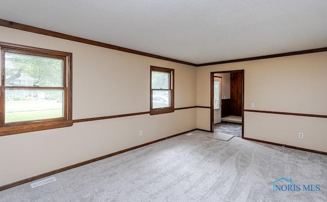 716 Maple St, Perrysburg, OH 43551 - unfurnished room featuring light colored carpet, ornamental molding, and a textured ceiling