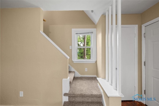 902 Coventry Ave, Toledo, OH 43607 - stairs with baseboards and lofted ceiling