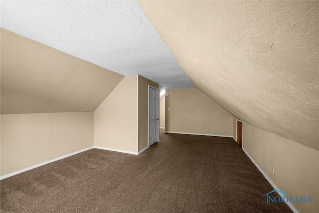 902 Coventry Ave, Toledo, OH 43607 - additional living space with a textured ceiling, carpet flooring, baseboards, and vaulted ceiling