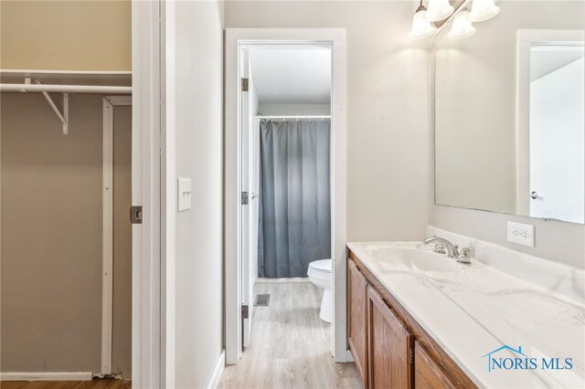 304 Wise St, Forest, OH 45843 - bathroom with vanity, wood finished floors, and a shower with shower curtain