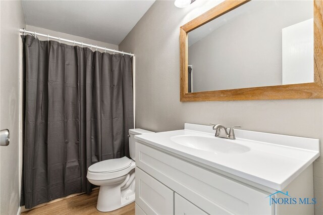 304 Wise St, Forest, OH 45843 - bathroom with vanity, wood finished floors, and a shower with curtain