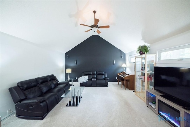 6975 Ramblehurst Rd, Sylvania, OH 43560 - carpeted living room featuring vaulted ceiling and ceiling fan