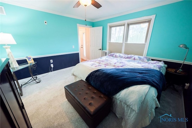 6975 Ramblehurst Rd, Sylvania, OH 43560 - bedroom with carpet floors, ornamental molding, and a ceiling fan