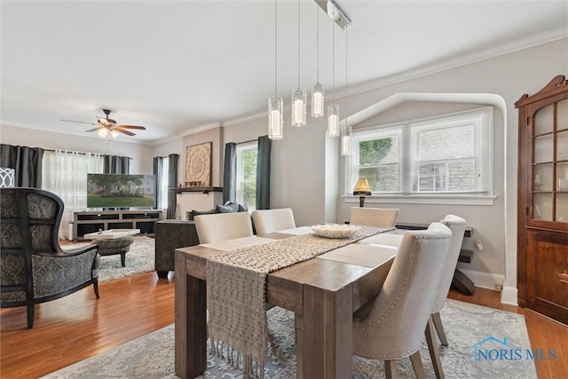2707 Gunckel Blvd, Toledo, OH 43606 - dining space featuring light wood-style floors, ceiling fan, and ornamental molding