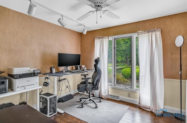 2709 Derby Rd, Ottawa Hills, OH 43615 - office with ceiling fan, wood-type flooring, and rail lighting