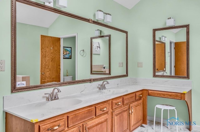 2709 Derby Rd, Ottawa Hills, OH 43615 - full bathroom with double vanity and lofted ceiling