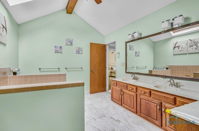 2709 Derby Rd, Ottawa Hills, OH 43615 - bathroom with double vanity and marble look tiles