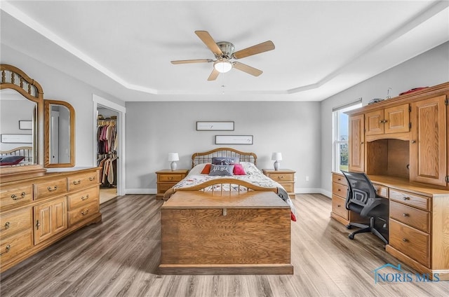 9211 Stable Creek Ct, Sylvania, OH 43560 - bedroom featuring a raised ceiling, wood finished floors, an office area, and a walk in closet