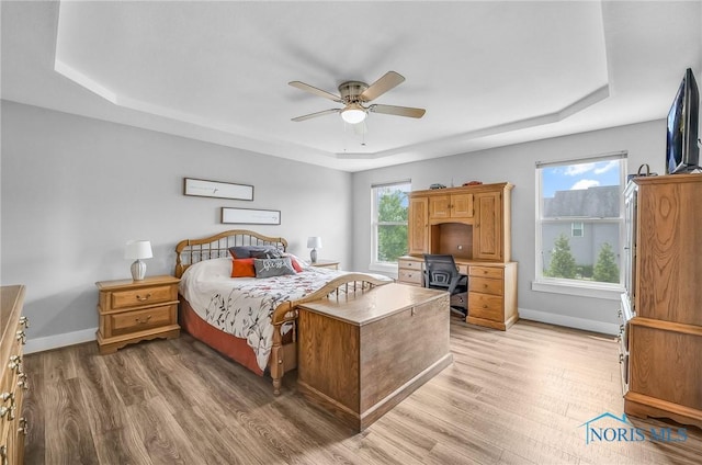 9211 Stable Creek Ct, Sylvania, OH 43560 - bedroom featuring a tray ceiling and light wood finished floors