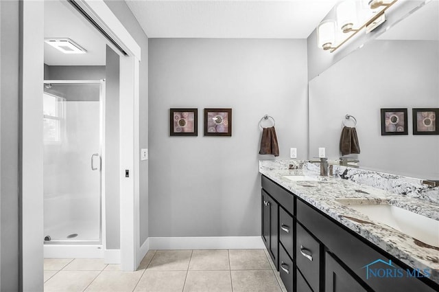 9211 Stable Creek Ct, Sylvania, OH 43560 - bathroom featuring double vanity, tile patterned flooring, and a shower stall