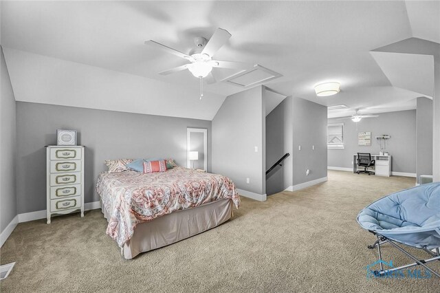 9211 Stable Creek Ct, Sylvania, OH 43560 - carpeted bedroom featuring vaulted ceiling and a ceiling fan