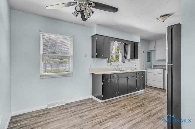 5022 Stengel Ave, Toledo, OH 43614 - kitchen featuring washer / clothes dryer, light wood finished floors, a ceiling fan, and light countertops