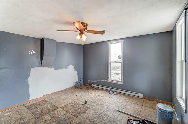 225 2nd St, Latty, OH 45855 - empty room featuring baseboard heating and a ceiling fan